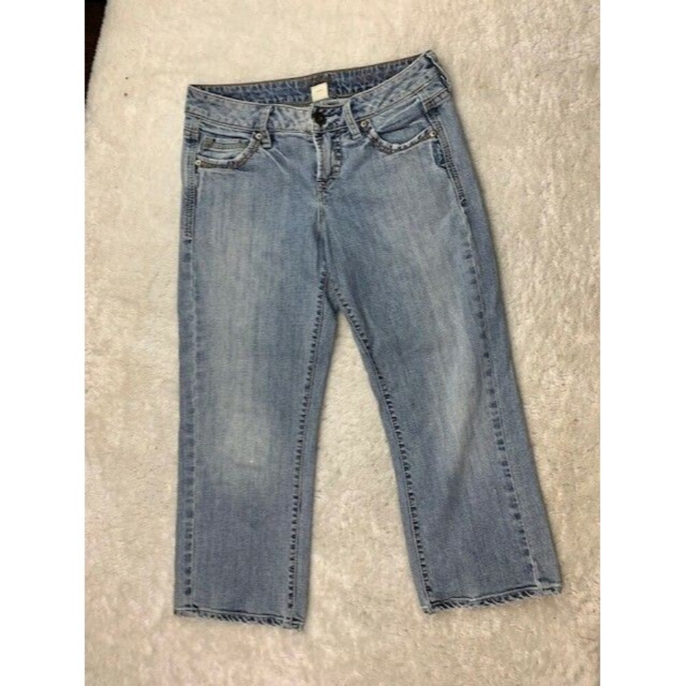 Silver Womens Crop Jeans Size 27 Stretch Light Wash Mid Rise Light Distress